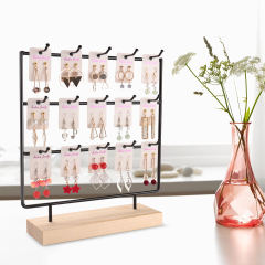 Earring Rack Organizer Earring Display Rack Jewelry Display Rack Wooden Necklace Base Ring Bracelet Black 4 Layers 24 Hooks