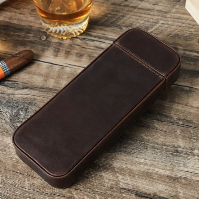 FADELI Cigar Case Portable Genuine Leather Cigar Box Humidor Detachable Tray Embossed Logo Travel Cigar Organizer Case Holder