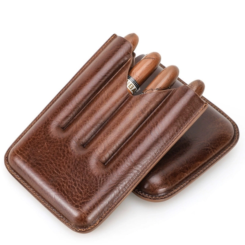 FADELI Luxury Cigar Case Humidor Display Box 4-Cigar Portable Tube with Genuine Leather Travel Cigar Bag Wholesale