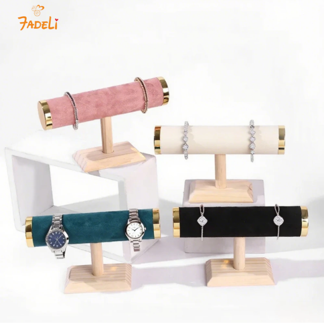 FADELI Retail Hot Sale T- Bar Solid Wooden Velvet Bracelet Bangle Jewelry Organizer Stand Jewelry Display