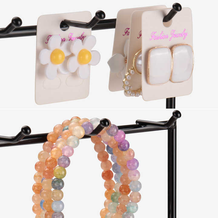 Earring Rack Organizer Earring Display Rack Jewelry Display Rack Wooden Necklace Base Ring Bracelet Black 4 Layers 24 Hooks