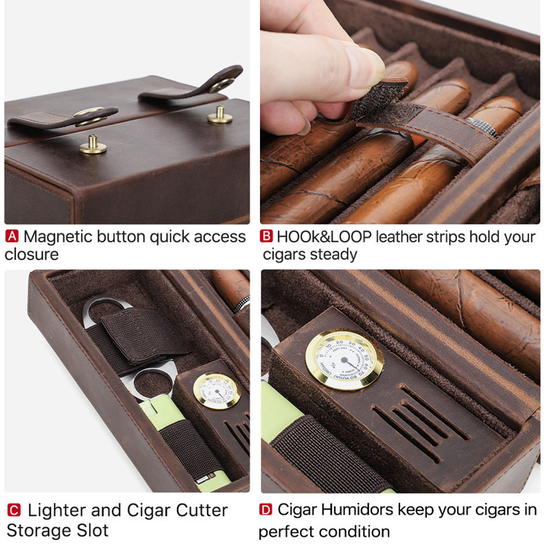 FADELI Custom Leather Cigar Box Portable Cigar Case Humidor Travel Cigar Bag Leather Case Gift Box for Commercial Personal Use