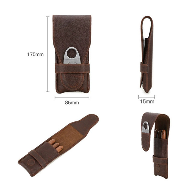 FADELI Cigar Bag Pouch Leather Tube Portable Leather Cigar Case 3 Slots Humidor Travel Case Carrying Box