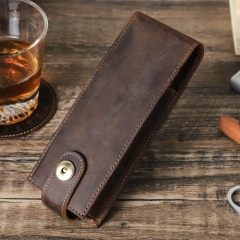FADELI Cigar Case Portable Genuine Leather Cigar Tube Pouch 2 Slot Travel Cigarette Holder Bag