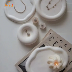 FADELI 2025 New Luxury White Jewelry Display Plate Earring Tray Irregular Shape Round Photography Props