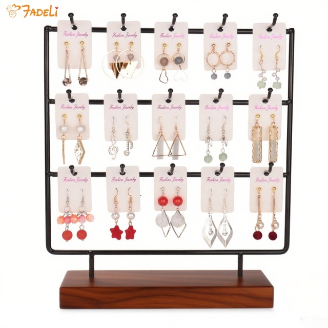 Earring Rack Organizer Earring Display Rack Jewelry Display Rack Wooden Necklace Base Ring Bracelet Black 4 Layers 24 Hooks