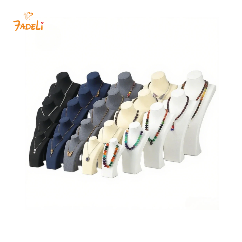 FADELI Custom Necks Bust Jewelry Mannequin Necklace Display Stands Set for Luxury Jewellery Store Showcase Cabinet