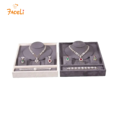 FADELI Luxury Unique Cream Gray Velvet Jewelry Presentation Tray Stackable Necklace Bracelet Jewelry Storage Display Tray