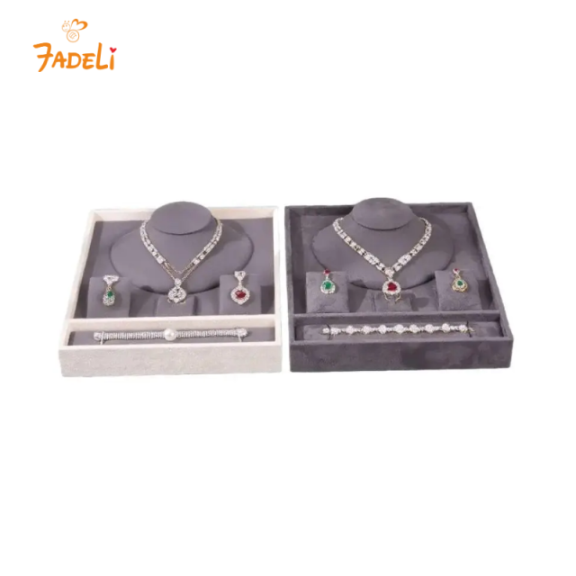 FADELI Luxury Unique Cream Gray Velvet Jewelry Presentation Tray Stackable Necklace Bracelet Jewelry Storage Display Tray