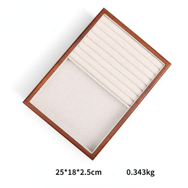 FADELI Factory Custom Wood Ring Earring Bracelet Handmade Wooden Jewelry Display Tray Linen Jewelry Display Trays