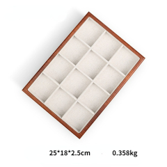 FADELI Factory Custom Wood Ring Earring Bracelet Handmade Wooden Jewelry Display Tray Linen Jewelry Display Trays