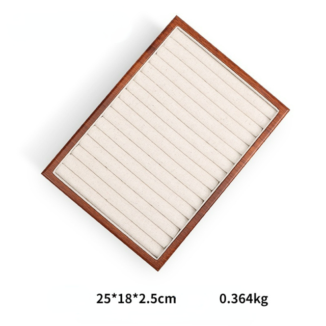 FADELI Factory Custom Wood Ring Earring Bracelet Handmade Wooden Jewelry Display Tray Linen Jewelry Display Trays