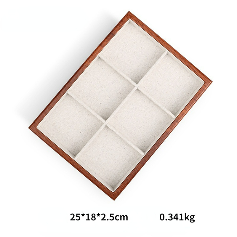 FADELI Factory Custom Wood Ring Earring Bracelet Handmade Wooden Jewelry Display Tray Linen Jewelry Display Trays