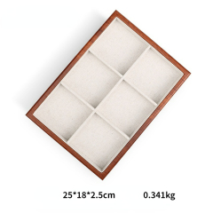FADELI Factory Custom Wood Ring Earring Bracelet Handmade Wooden Jewelry Display Tray Linen Jewelry Display Trays