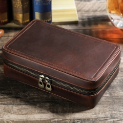 FADELI Custom Travel Cigar Humidor Case Embossed Logo Genuine Leather Cigar Storage Box for 4 Cigars with Digital Hygrometer Wholesale