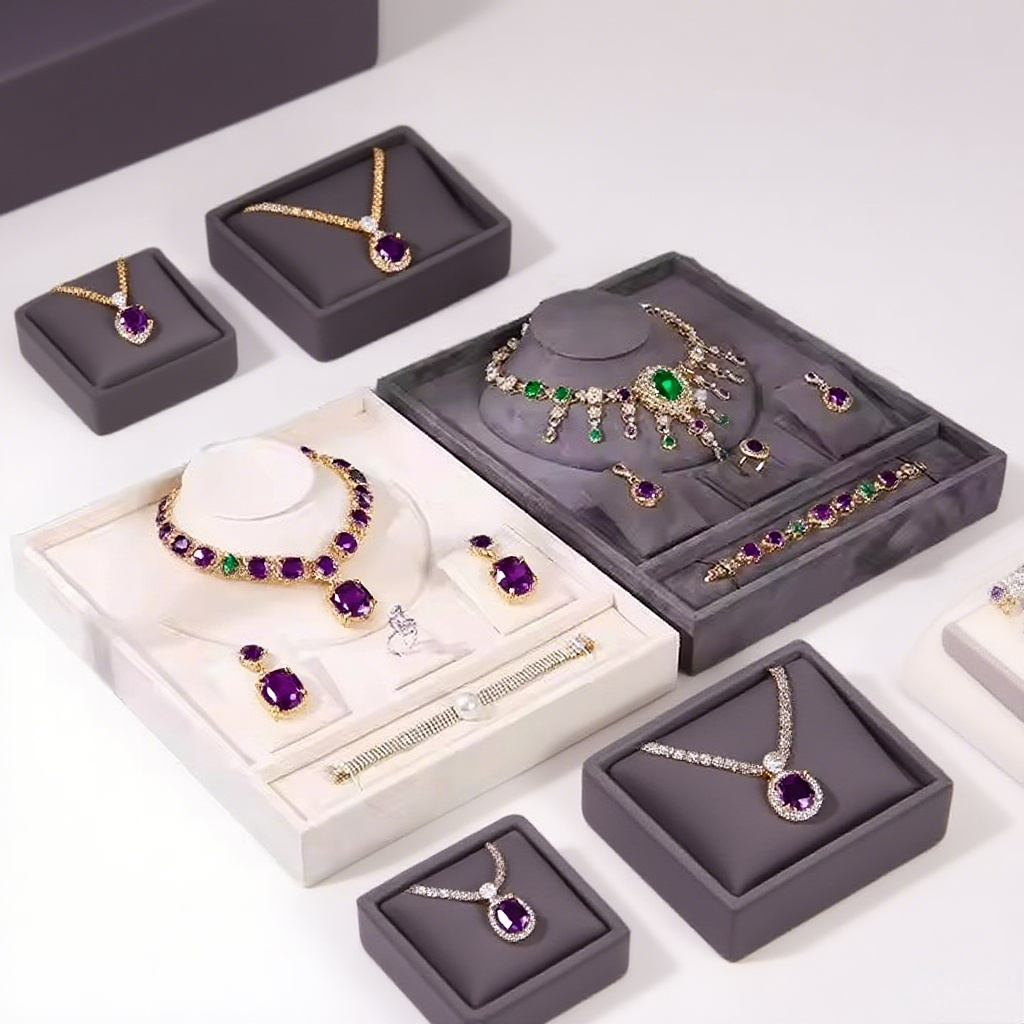 Luxury Unique Cream Gray Velvet Jewelry Presentation Tray Stackable Ring Earrings Necklace Bracelet Jewelry Storage Display Tray