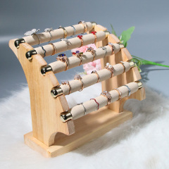 Luxury Stock Removable Engagement Solid Wood Microfiber 5 Layer T-Bar Jewelry Ring Organizer Holder Jewelry Storage Display