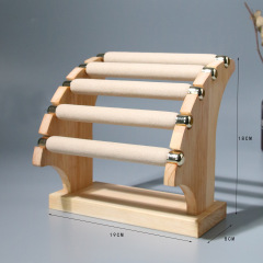 Luxury Stock Removable Engagement Solid Wood Microfiber 5 Layer T-Bar Jewelry Ring Organizer Holder Jewelry Storage Display