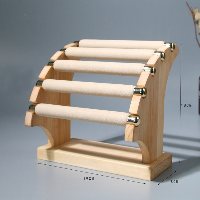 Luxury Stock Removable Engagement Solid Wood Microfiber 5 Layer T-Bar Jewelry Ring Organizer Holder Jewelry Storage Display