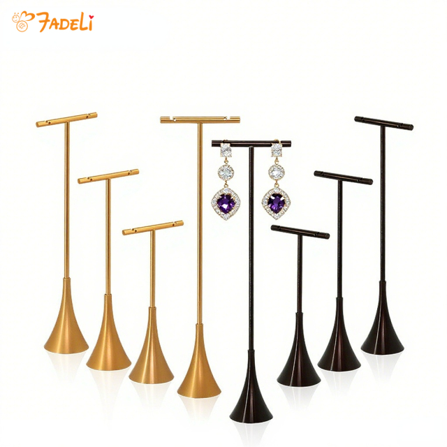 Top Quality Gold T bar Shape Metal Jewelry Displays Stands Earrings Holders Display Racks