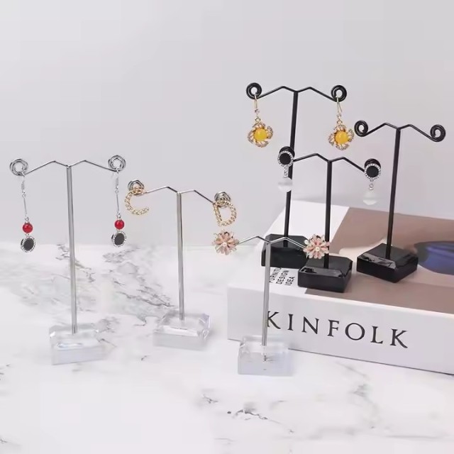 Mini Metal Earring Stand Acrylic Three-piece Earring Set Display Jewelry Stand Necklace Stand