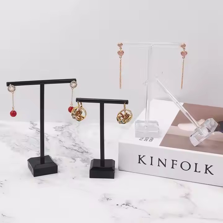 Mini Metal Earring Stand Acrylic Three-piece Earring Set Display Jewelry Stand Necklace Stand