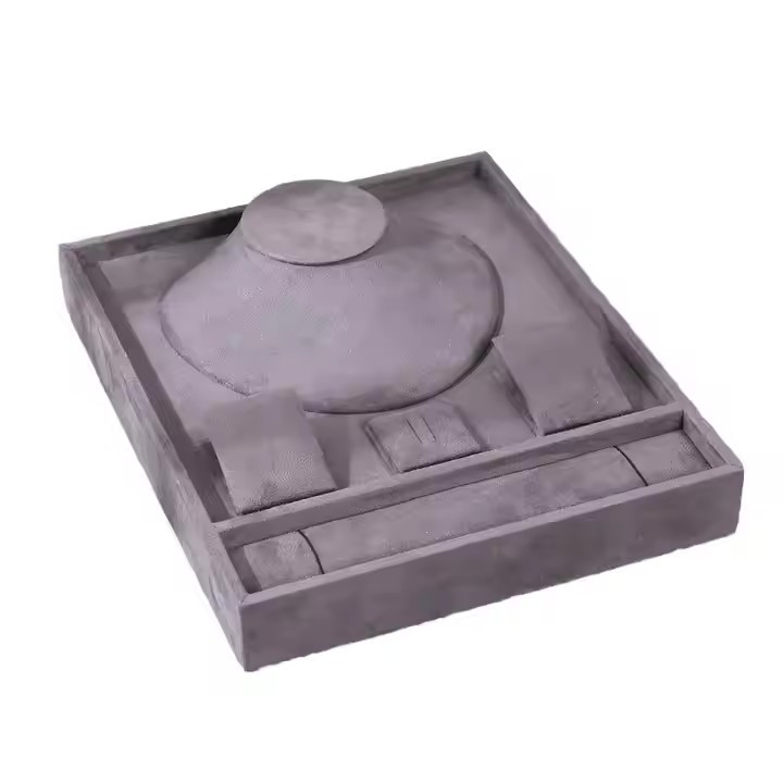 Luxury Unique Cream Gray Velvet Jewelry Presentation Tray Stackable Ring Earrings Necklace Bracelet Jewelry Storage Display Tray