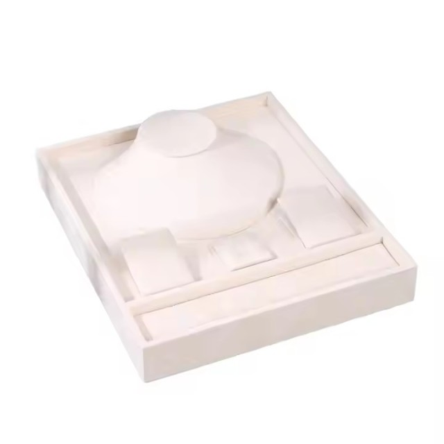Luxury Unique Cream Gray Velvet Jewelry Presentation Tray Stackable Ring Earrings Necklace Bracelet Jewelry Storage Display Tray