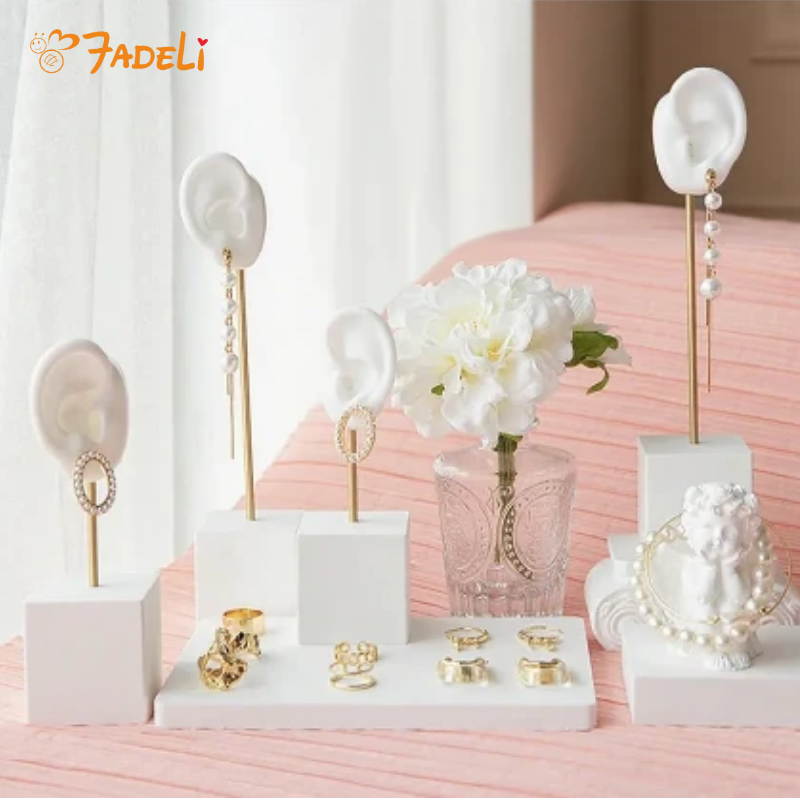 FADELI Ear Shape Jewelry Display Stand Silicone Human Ear Model Jewelry Display Plaster Base Earring Display Holder