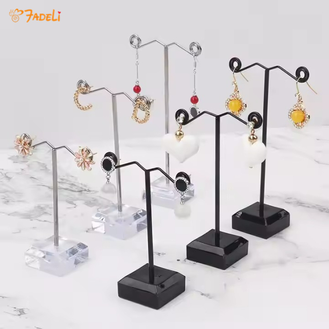 Mini Metal Earring Stand Acrylic Three-piece Earring Set Display Jewelry Stand Necklace Stand