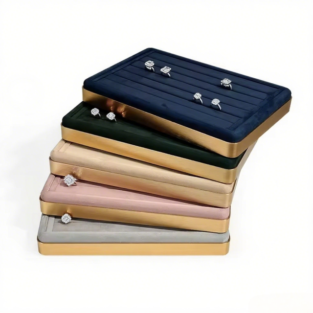 FADELI Custom LOGO Ring Bracelet Chain Earring Metal Velvet Shop Store Stackable Luxury Jewelry Display Tray