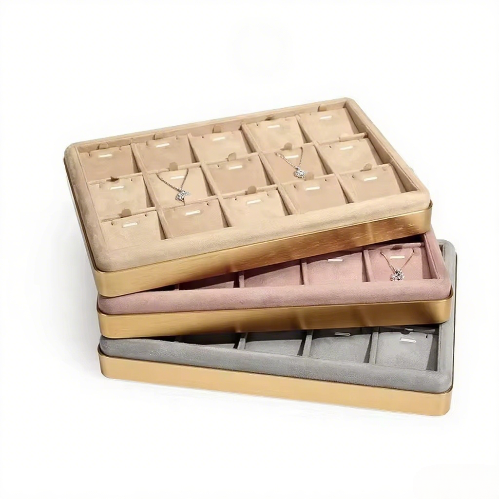 FADELI Custom LOGO Ring Bracelet Chain Earring Metal Velvet Shop Store Stackable Luxury Jewelry Display Tray