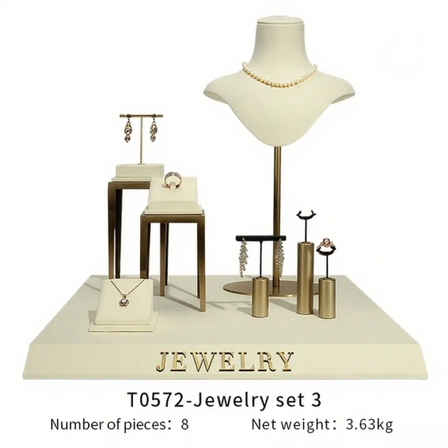 FADELI Jewellery Stand Display Covered Grey Microfiber Jewelry Display Bracelet Necklace Ring Earring Full Set