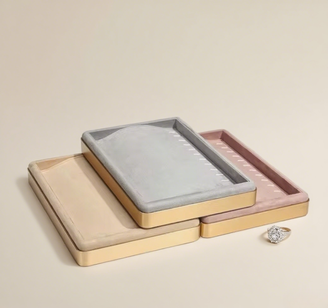 FADELI Custom LOGO Ring Bracelet Chain Earring Metal Velvet Shop Store Stackable Luxury Jewelry Display Tray