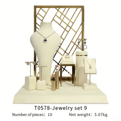 FADELI Jewellery Stand Display Covered Grey Microfiber Jewelry Display Bracelet Necklace Ring Earring Full Set