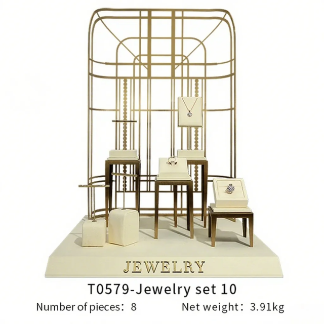 FADELI Jewellery Stand Display Covered Grey Microfiber Jewelry Display Bracelet Necklace Ring Earring Full Set