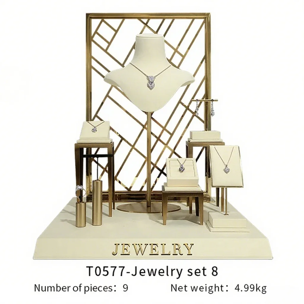 FADELI Jewellery Stand Display Covered Grey Microfiber Jewelry Display Bracelet Necklace Ring Earring Full Set