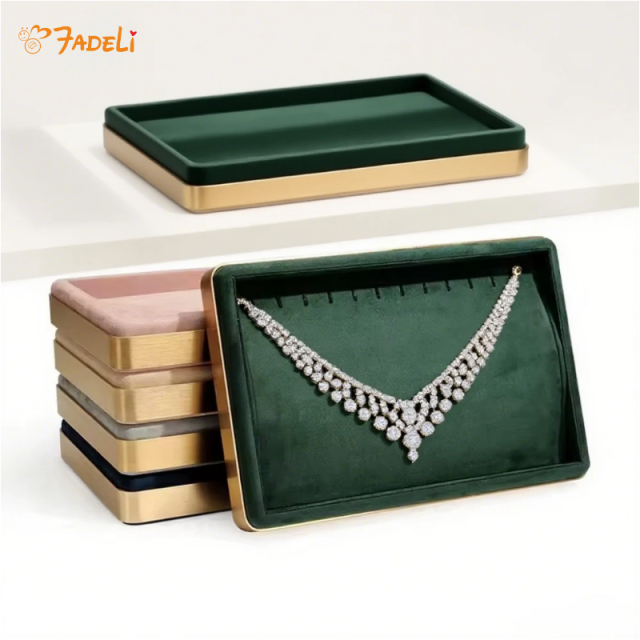 FADELI Custom LOGO Ring Bracelet Chain Earring Metal Velvet Shop Store Stackable Luxury Jewelry Display Tray