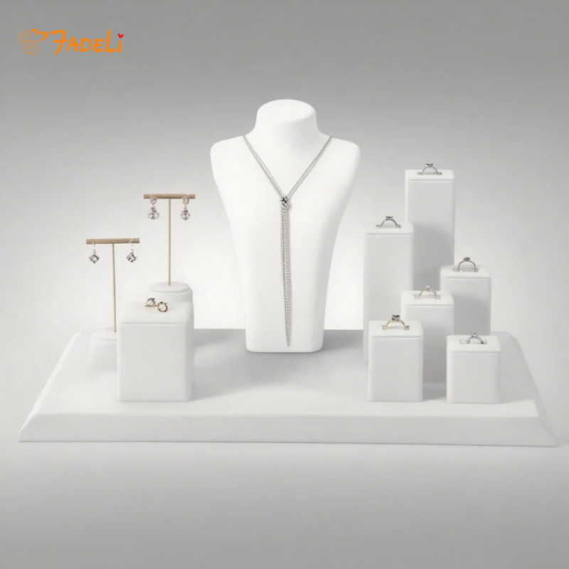 FADELI Newest Luxury Microfiber Display Props Metal Display Stand Jewelry Rack Pendant Bracelet Earring Holder
