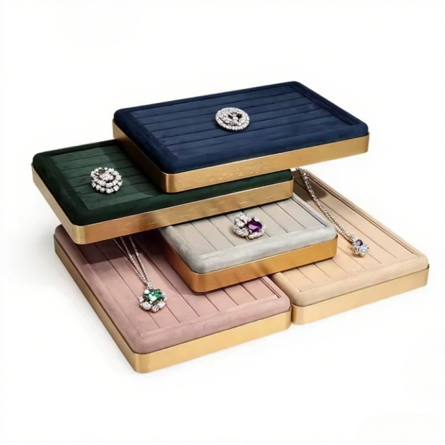 FADELI Custom LOGO Ring Bracelet Chain Earring Metal Velvet Shop Store Stackable Luxury Jewelry Display Tray