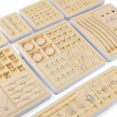 FADELI Beige Microfiber Jewelry Earring Display Tray Jewellery Display Stands Sets Exhibition Display Stand for Jewellery
