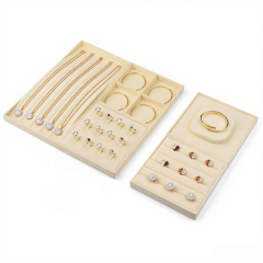FADELI Beige Microfiber Jewelry Earring Display Tray Jewellery Display Stands Sets Exhibition Display Stand for Jewellery