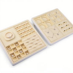 FADELI Beige Microfiber Jewelry Earring Display Tray Jewellery Display Stands Sets Exhibition Display Stand for Jewellery