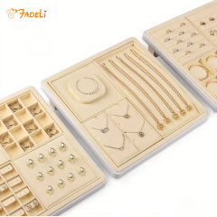 FADELI Beige Microfiber Jewelry Earring Display Tray Jewellery Display Stands Sets Exhibition Display Stand for Jewellery