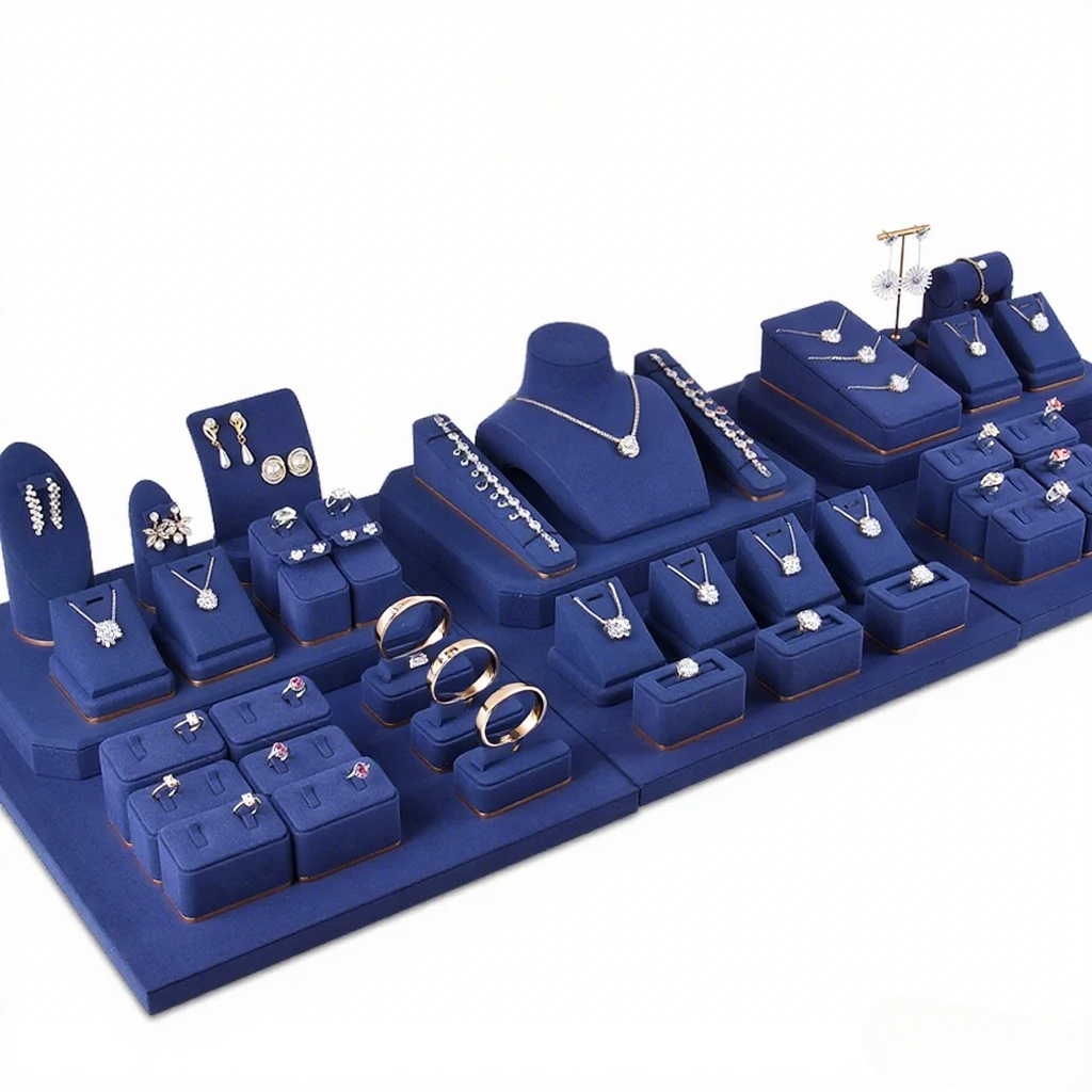 FADELI Wholesale Blue Microfiber Jewelry Earring Display Stands Necklace Display Jewellery Display for Counter