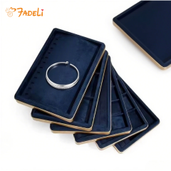 FADELI Jewellery Trays Blue Suede Leather Jewelry Metal Display Custom Necklace Jewelry Display Tray Jewelry Display