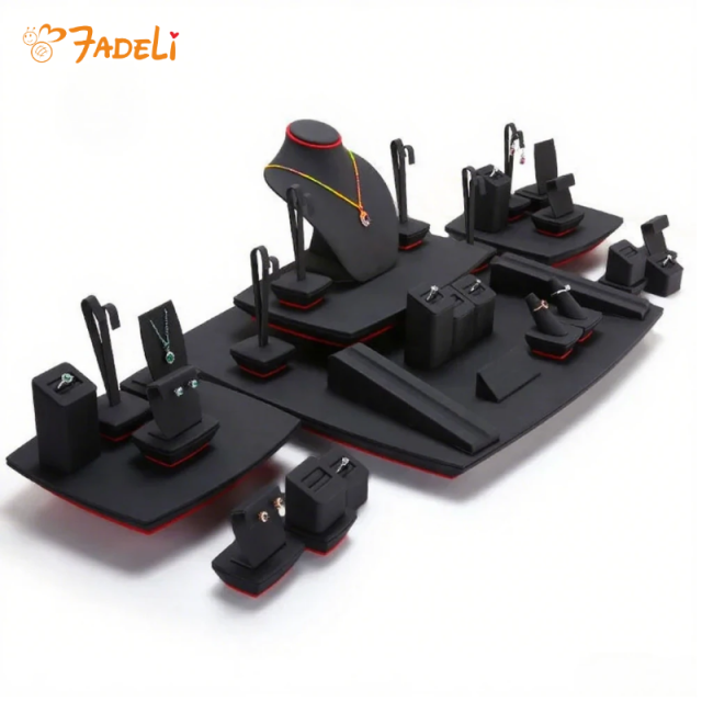 FADELI Wholesale Luxury Fashion Jewelry showcase Display for Necklace Ring Bangle Jewelry Packing&display Microfiber Jewelry Display