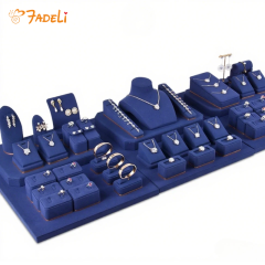 FADELI Wholesale Blue Microfiber Jewelry Earring Display Stands Necklace Display Jewellery Display for Counter