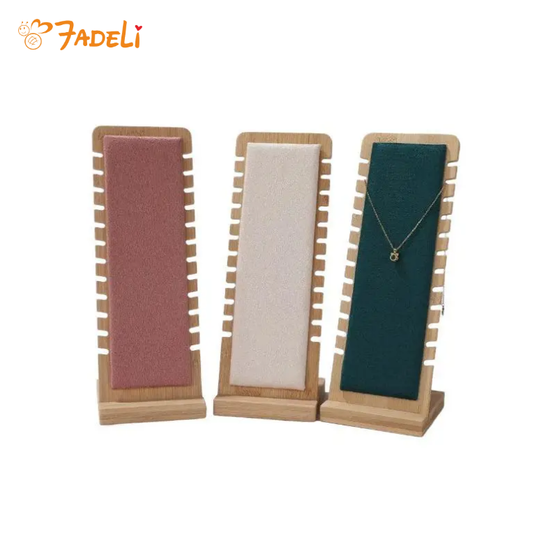 FADELI Custom Bamboo Velvet Leather Jewelry Display Set Multiple Colors Necklace Chain Bracelet Stand Holder Wood Material Jewelry