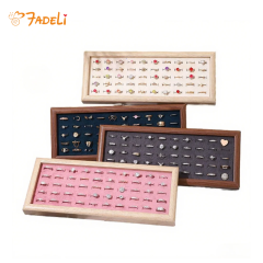FADELI Wholesale Cheap Price Wood Pattern Soft Green Blue White Pink Gray Velvet Material MDF Frame Jewelry Ring Display Tray